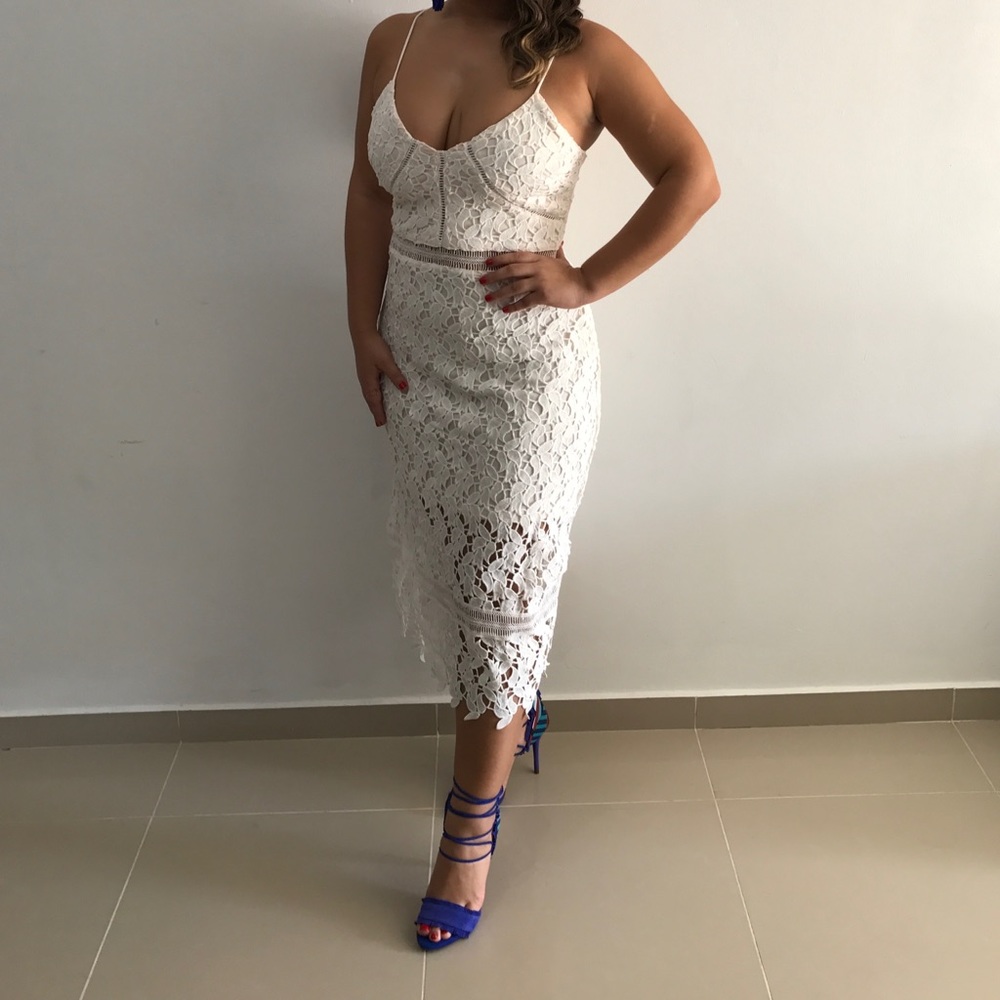 ENDLESS ROSE White Lace Midi Dress
